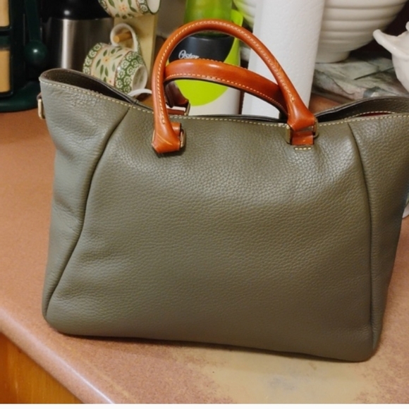 Dooney & Bourke Green Leather Satchel with Brown Accents - Picture 2 of 10